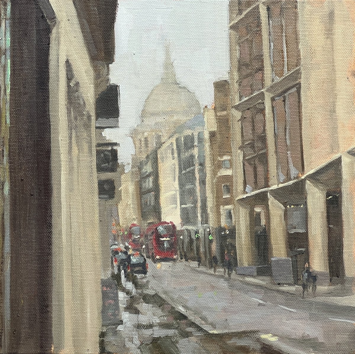 Impressionistic Cityscapes Oil Painting By Louise Gillard, 10 X 10", St Pauls From Cannon St, Original Artwork