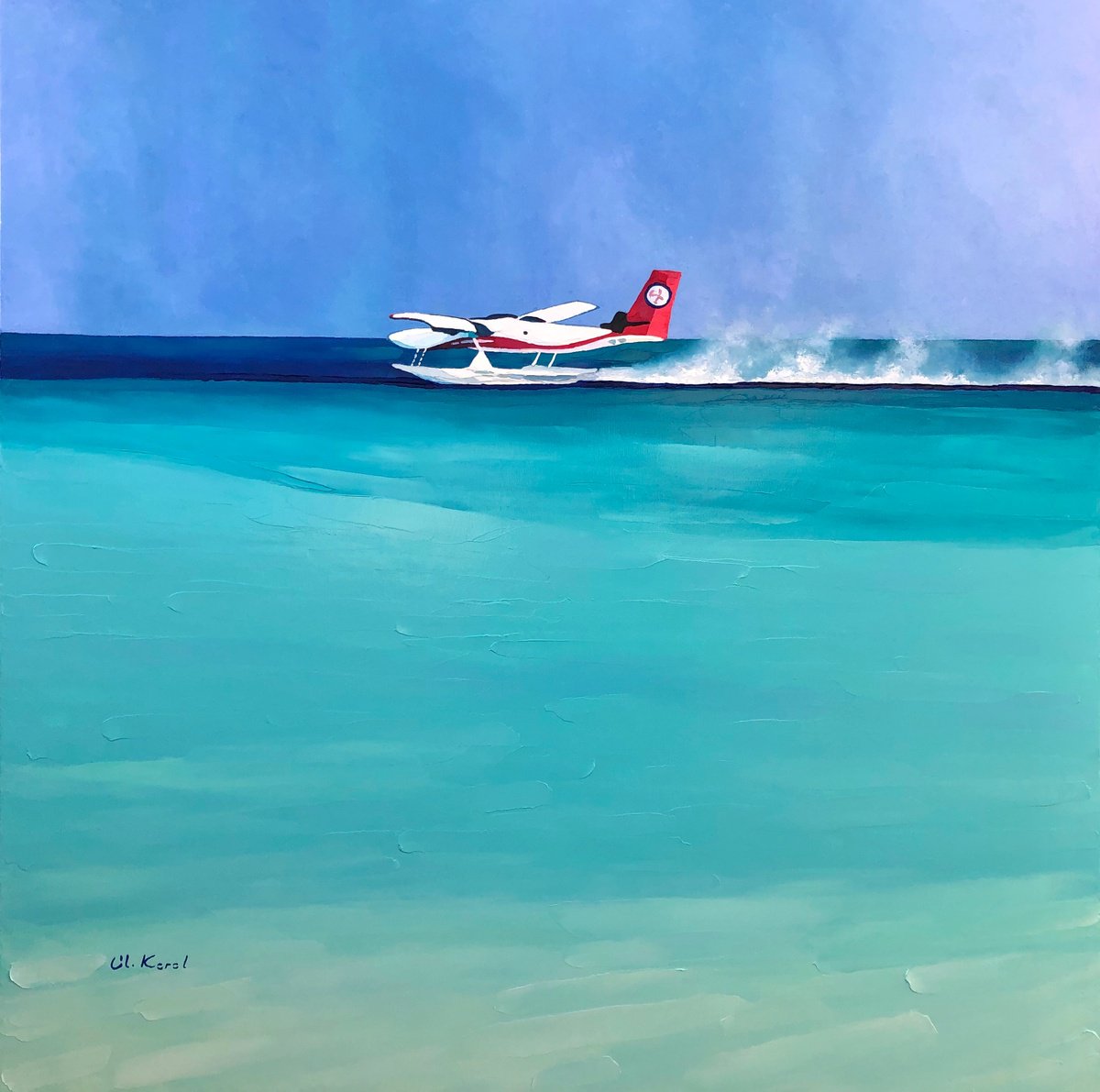 Impressionistic Landscape Oil Painting By Ulyana Korol, 39 X 39", Landing In Paradise, Original Artwork