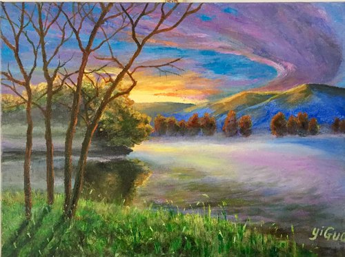 The lake in twilight by Yi Guo