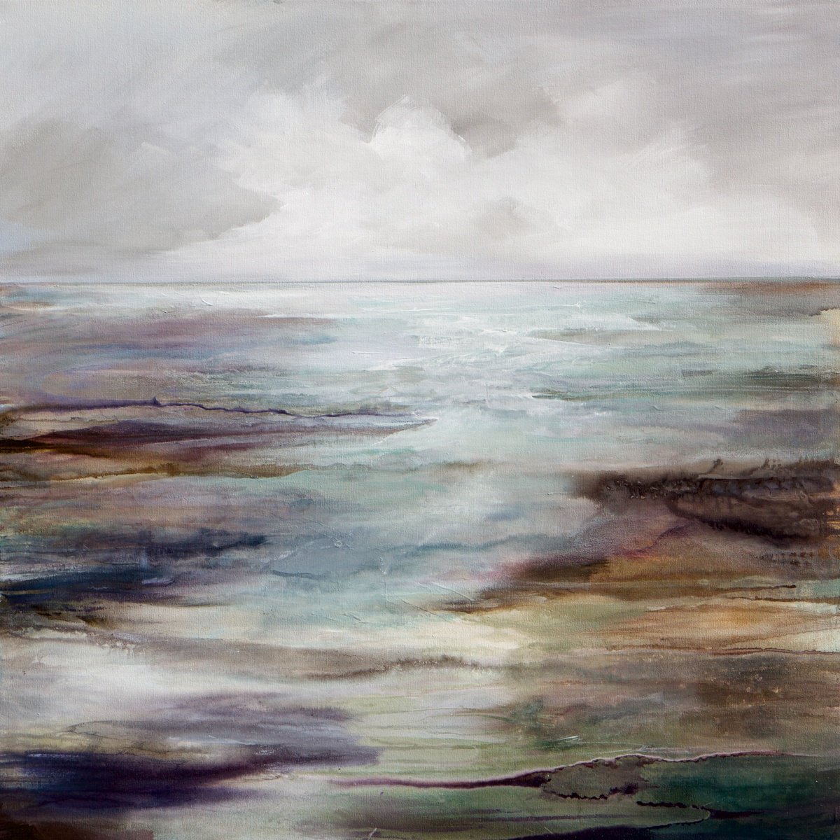 Impressionistic Landscape Acrylic Painting By Karen Hale, 40 X 40", Coastal Calm, Original Artwork