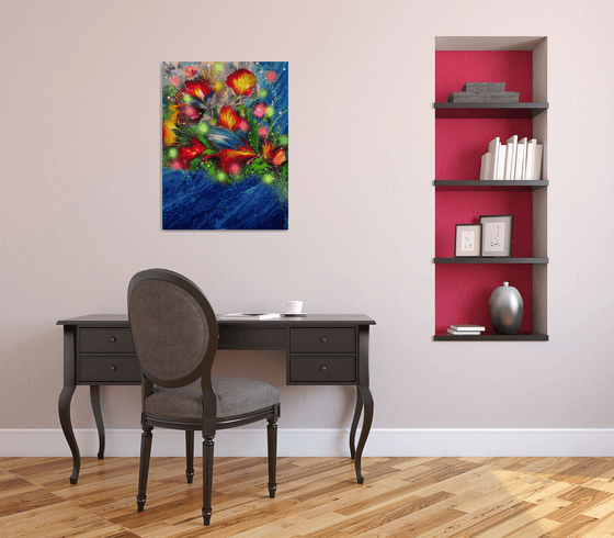 "Summer Sea Breeze" Floral Abstract Painting 60 x 80cm