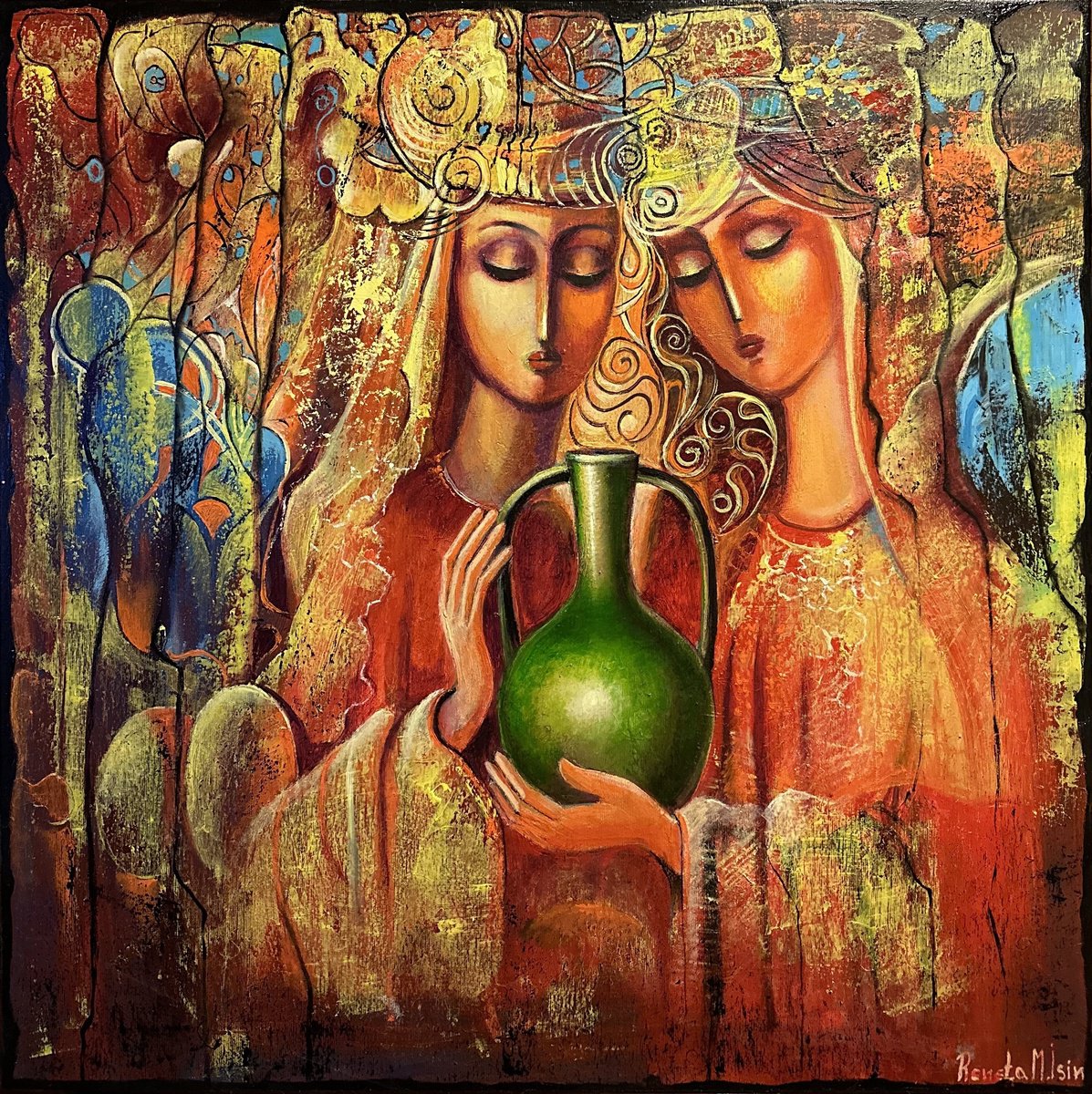 Portrait Oil Painting By Reneta Isin, 28 X 28", " Muse ", Original Artwork