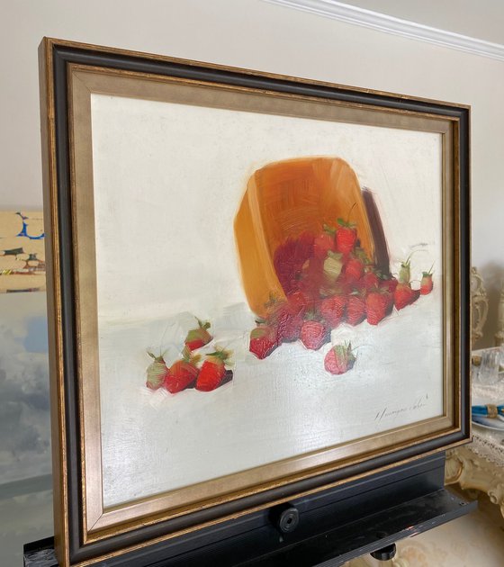 Strawberries, Original oil painting, Handmade artwork, One of a kind