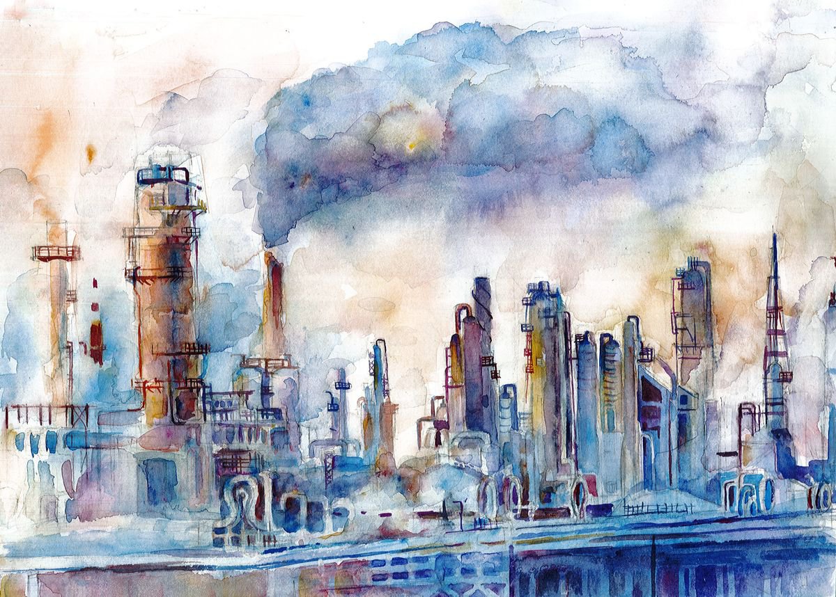 Industrial Landscape, Power Plant, Smoke, Clouds, Disappear by Bozhidara Mircheva