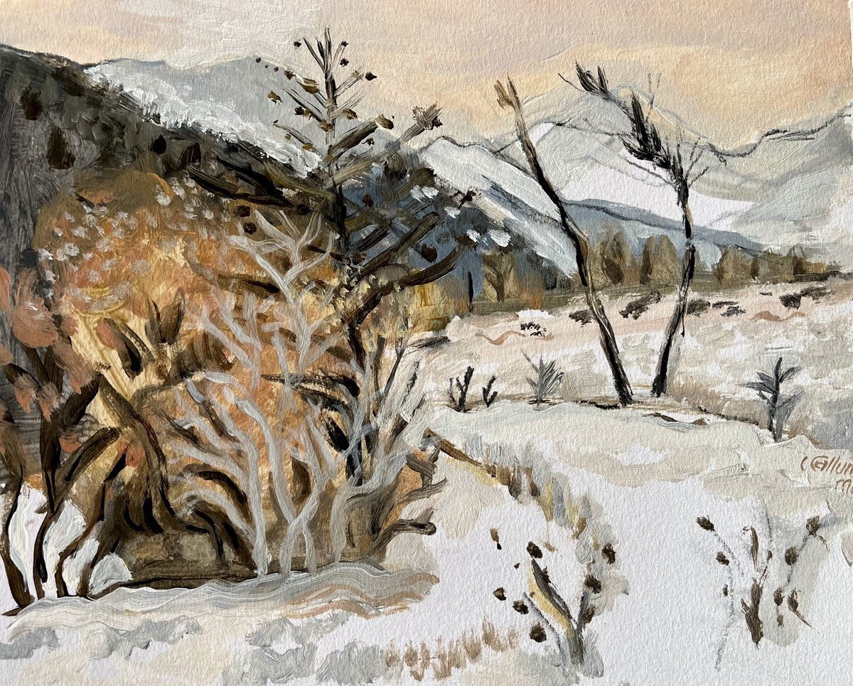 Impressionistic Landscape Acrylic Painting By Christine Callum Mcinally, 12 X 9, Winter Late Afternoon 2, Original Artwork