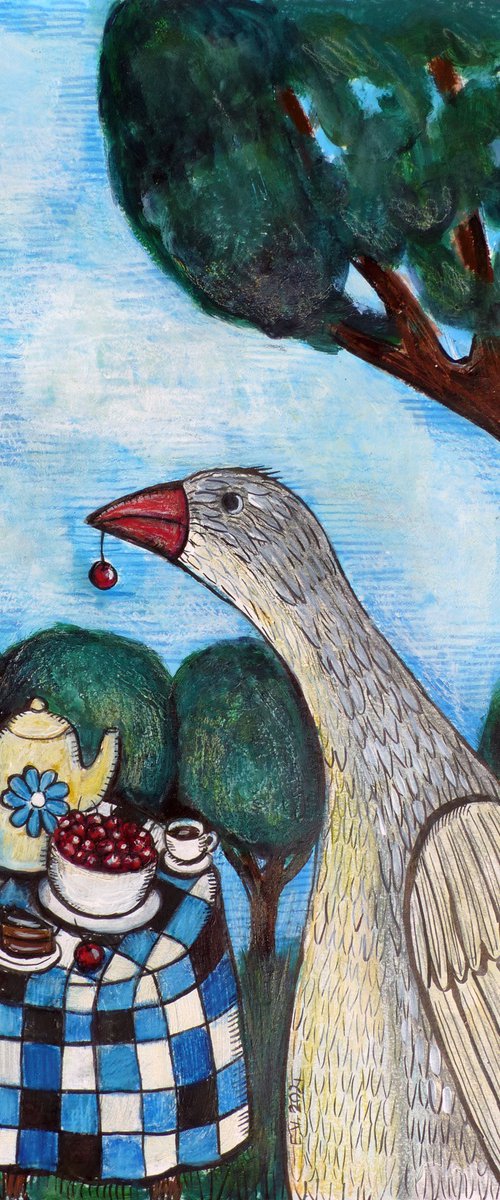 Tea party with a goose by Elizabeth Vlasova