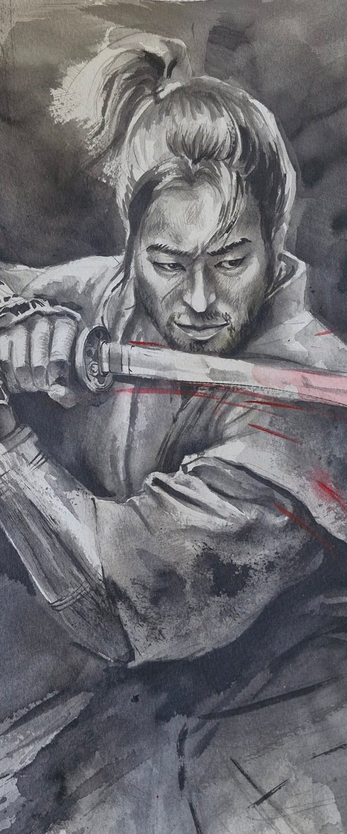 Original Samurai Ink Painting by Bozhidara Mircheva