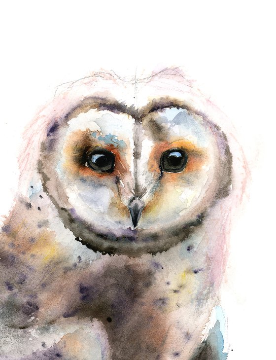 Owl Portrait - watercolor painting