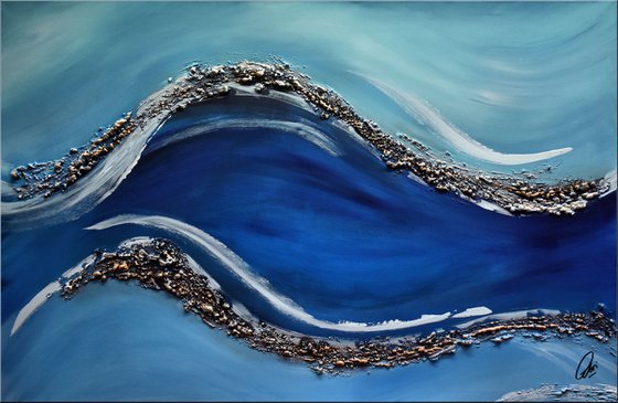 Oceans Eye  - Abstract Art - Acrylic Painting - Canvas Art - Framed Painting - Abstract Golden Sea Painting - Ready to Hang