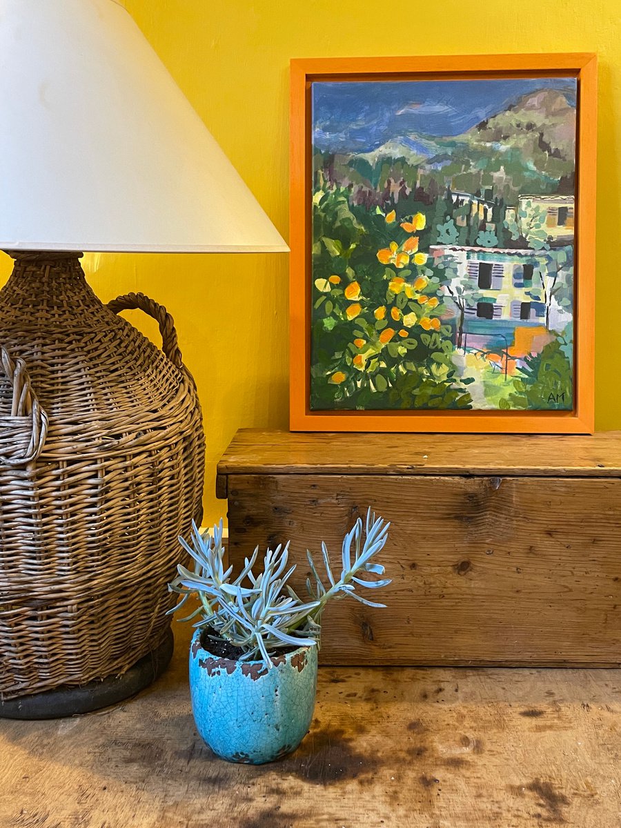 Impressionistic Landscape Acrylic Painting By Annie Meier, 16 X 20, House Amongst Lemons, Mallorca, Original Artwork