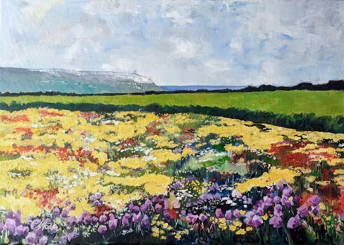 Impressionistic Landscape Oil Painting By Chris Walker, 28 X 20, Dei Fiori Pugliesi, Original Artwork