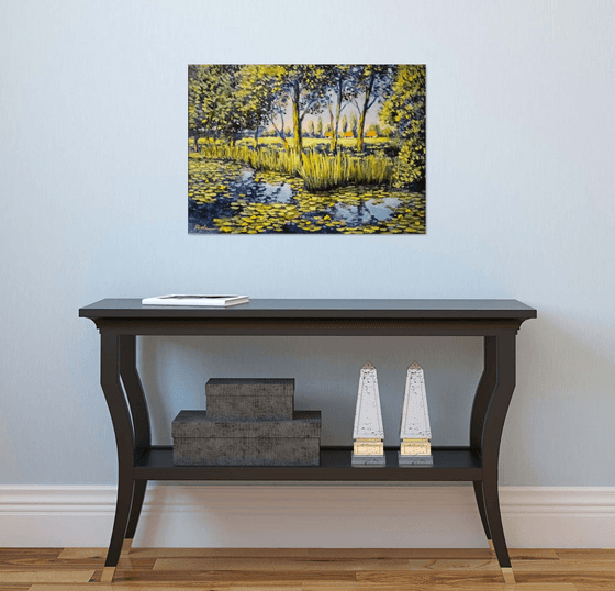 On the shore of the pond