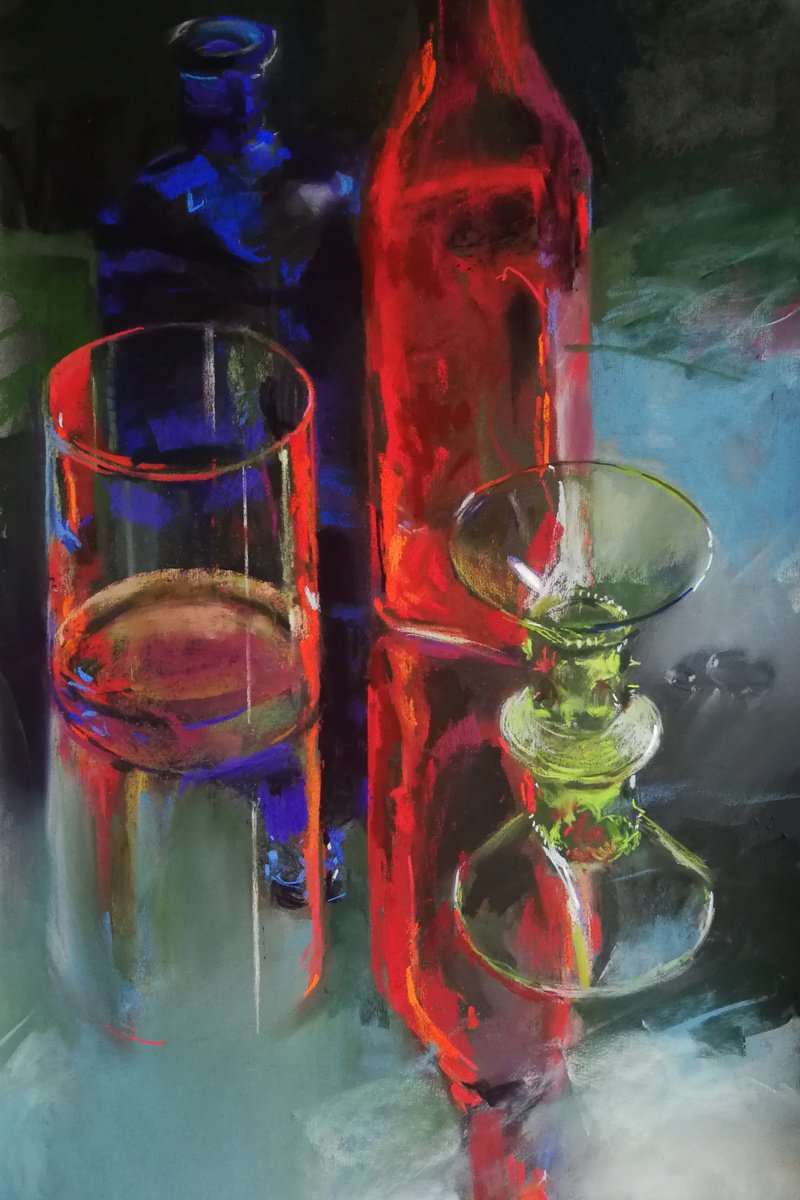 Still Life Pastel Drawing By Silja Salmistu, 13 X 20", Rgb Glass, Original Artwork