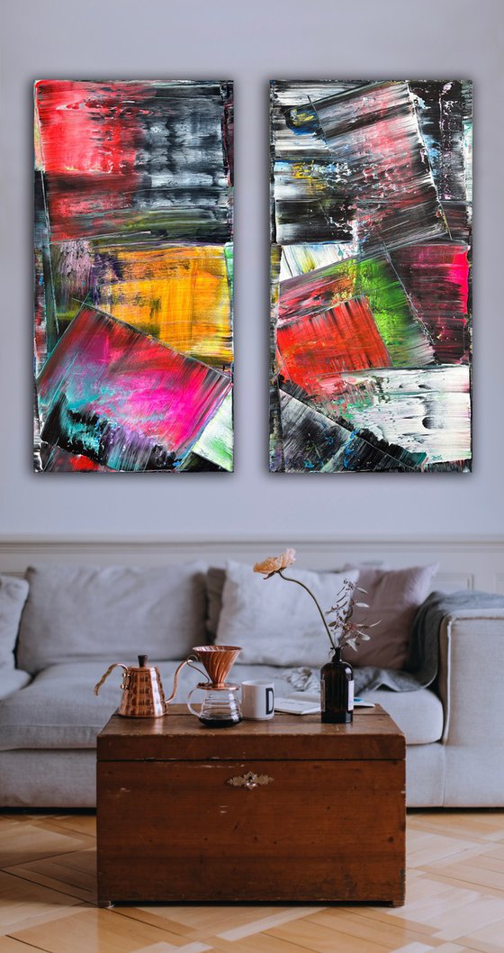 "Lie To Me Baby" - Save As A Series - Original PMS Large Abstract Acrylic Painting Diptych On Canvas - 48" x 48"