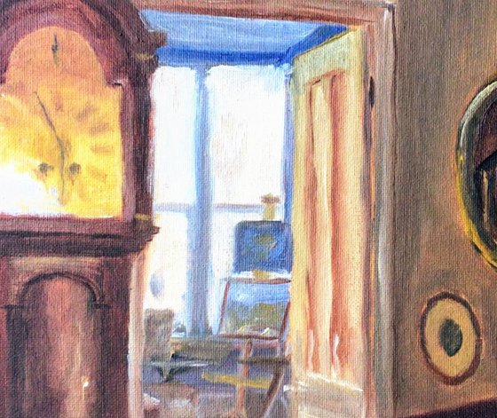 View through to the studio - An original interior oil painting