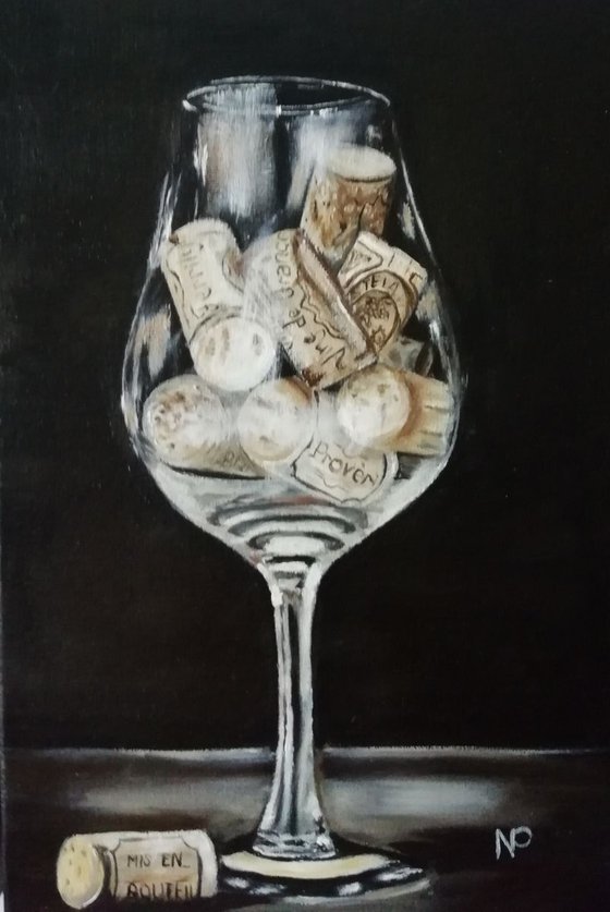 After party, glass, small, still life, original oil painting