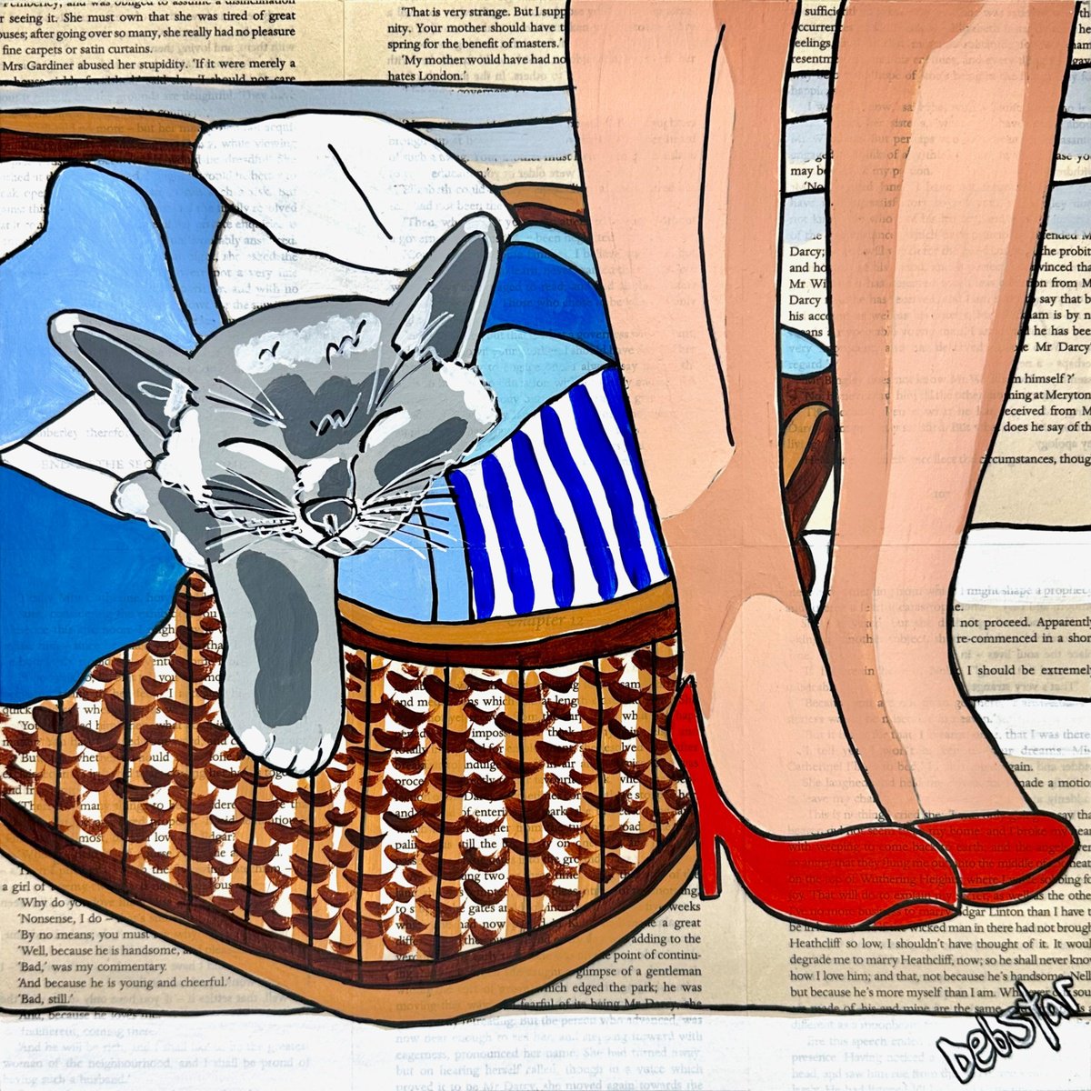Illustrative Acrylic Painting , Cat Capers Laundry 2 30Cm X 30Cm By Deborah Lang, 12 X 12, Artwork For Sale On Artfinder