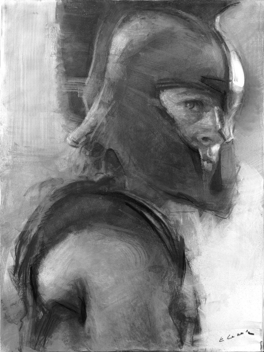 Expressive Charcoal Drawing , Hoplite By Eugene Segal, 22 X 30, Artwork For Sale On Artfinder