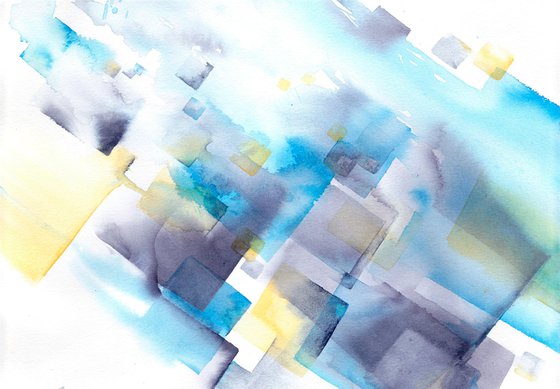 Abstract art, watercolour painting, Geometric, soft colours