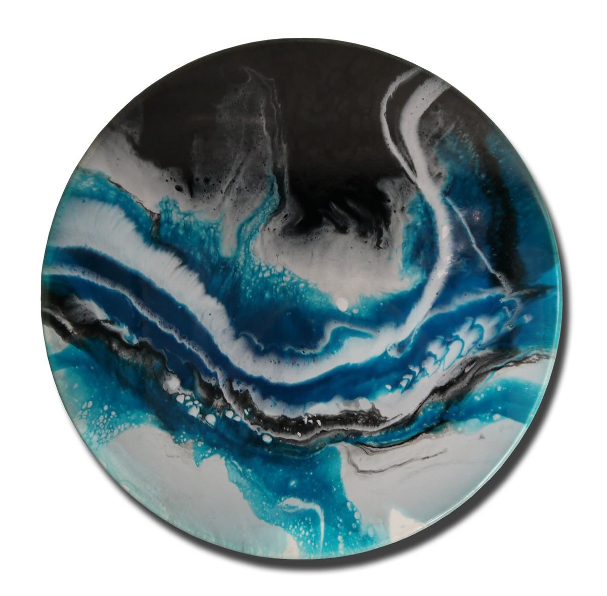 Abstract Painting By Irina Rumyantseva, 29 X 29, Resin Art Acrylic Ink - Teal Indulgence, Original Artwork