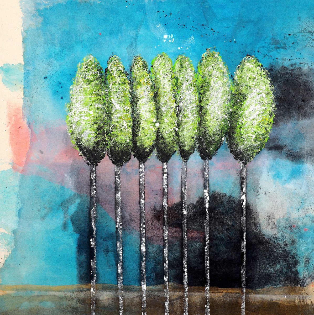 Impressionistic Landscape Acrylic Painting By Poovi Art, 36 X 36", Knowing Your Presence, Original Artwork