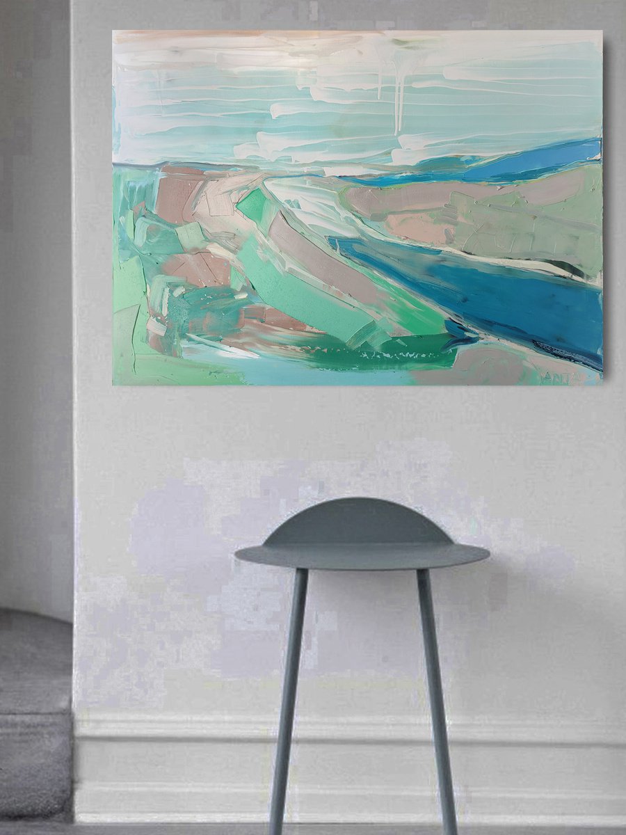 Oil painting, canvas art, stretched, My way 10. Size 39,4/ 27,6 inches (100/70cm). by Kariko ono