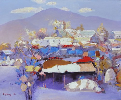 Village landscape(60x70cm, oil paintin, ready to hang) by Sergey Xachatryan