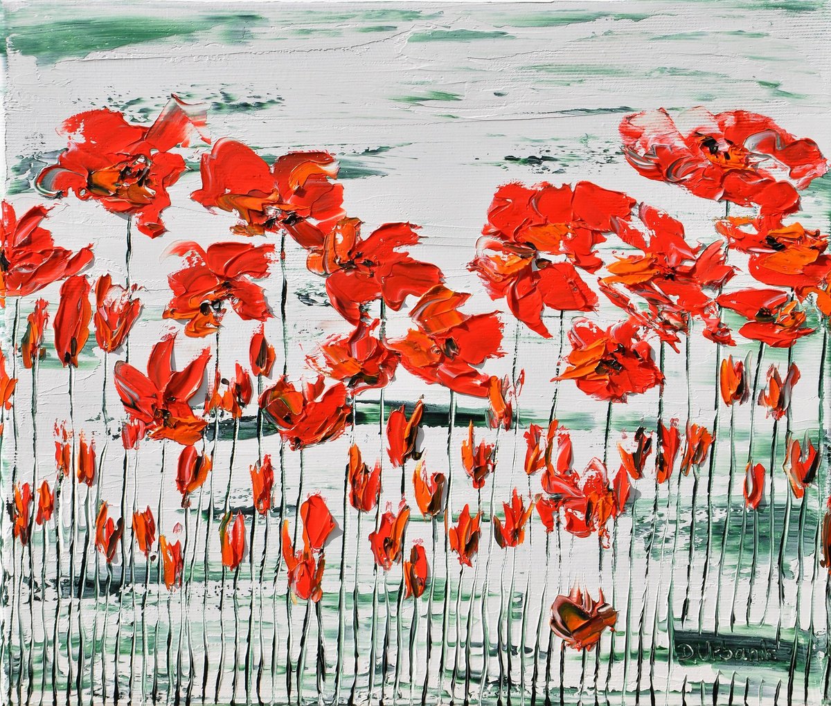 Impressionistic Botanical Oil Painting By Daniel Urbani?k, 14 X 12, Flora Poppies 3, Original Artwork