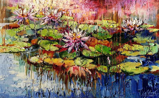 Water lilies pond oil original large impasto painting