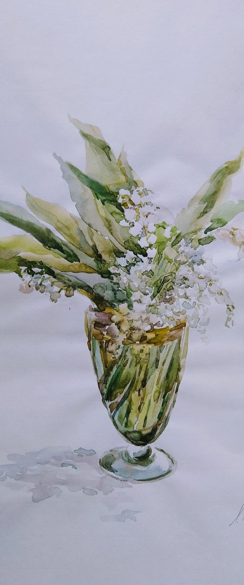 Lilies of the valley. Original watercolour painting by Elena Klyan