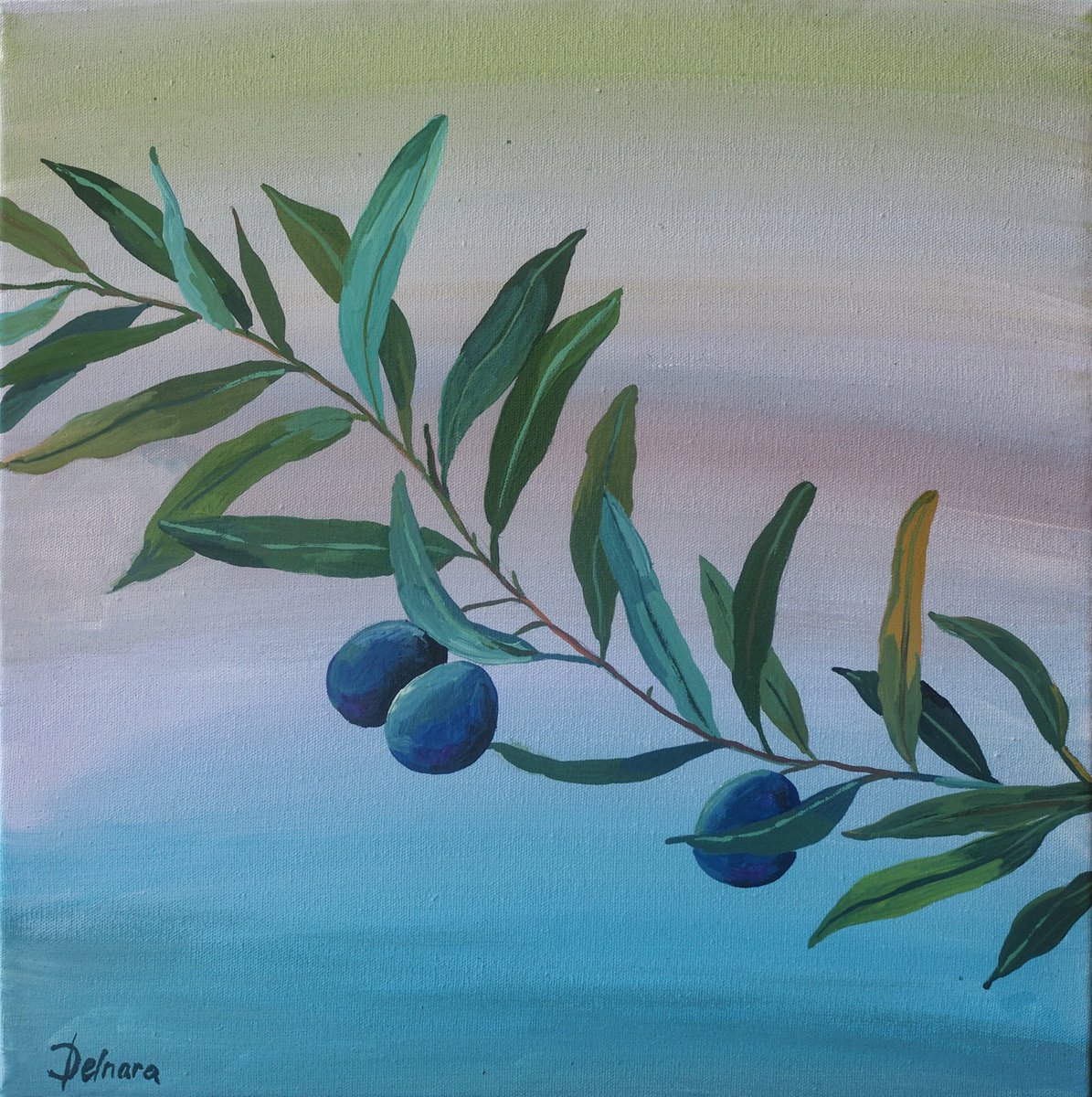 Impressionistic Botanical Painting By Delnara El, 12 X 12, Olives, Original Artwork