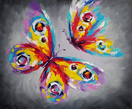 Flap of wings - butterfly, lovers, butterfly in flight, butterfly wings, insects, oil painting, butterfly oil, butterfly art, gift, art, love by Anastasia Kozorez