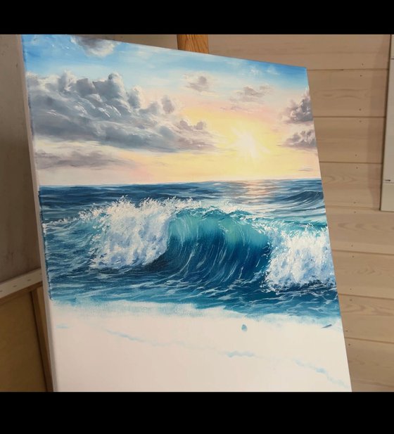 Sea waves and sunset
