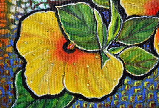Yellow Hibiscus a decorative painting with mosaic style on sale