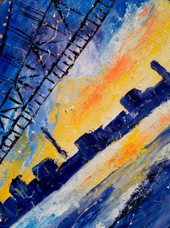"Bridge to sky" oil impasto painting