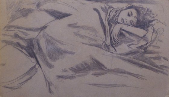 Sleeping Beauty, pencil on cardboard 55x32 cm
