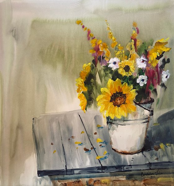 Watercolor “A bucket of beauty ", perfect gift