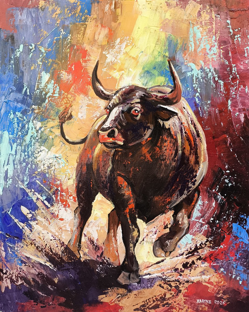 Impressionistic Animal Oil Painting By Karine Harutyunyan, 16 X 20", Unstoppable Force, Original Artwork
