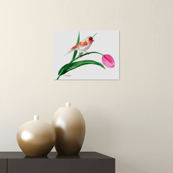 Canary Bird and Tulip Flower