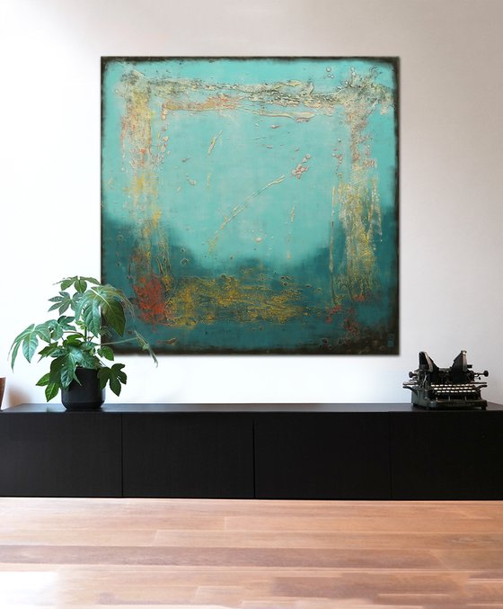 Large Abstract Painting - Blue Lagoon XL- 120x120cm -53J