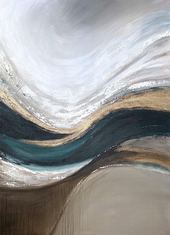 Teal Gold-Sculpted Currents