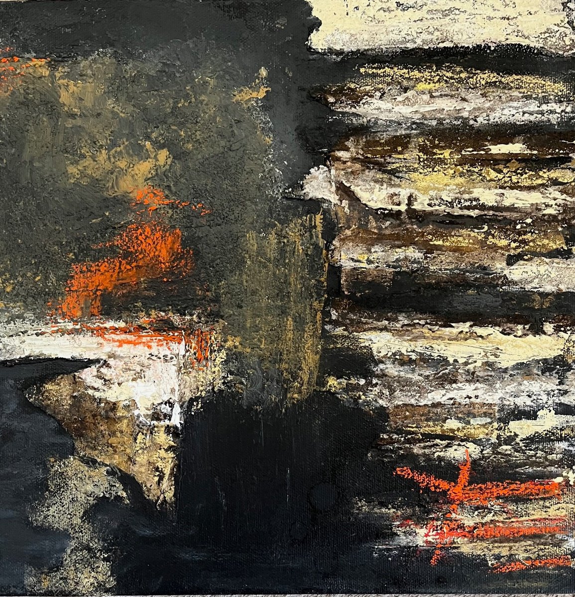 Abstract Painting By Marie Claude Kerrenneur, 16 X 16", Sans Titre Rn 25, Original Artwork