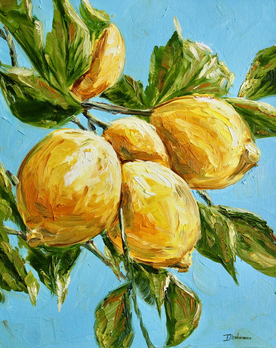 Expressive Oil Painting , Sun-Ripened Lemons By Liza Illichmann, 9 X 12, Artwork For Sale On Artfinder