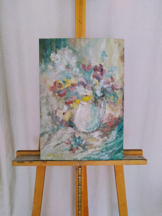 Bouquet Pansies. Original oil painting 2021