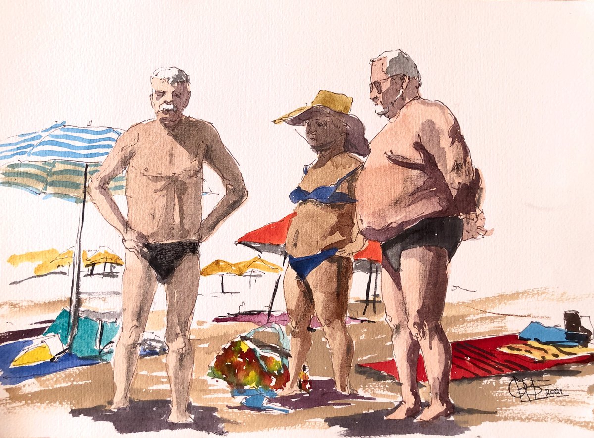 Three on a beach by OLGA BELOBORODOVA