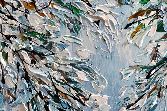 First Snow - Impressionist Winter Painting on Canvas, Palette Knife Artwork, Heavy Texture Landscape Art