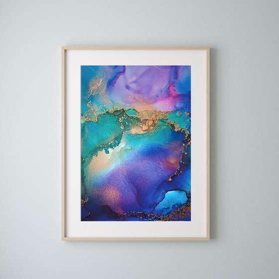 Alcohol Ink Modern Abstract Fluid Painting Print 'Nebula'