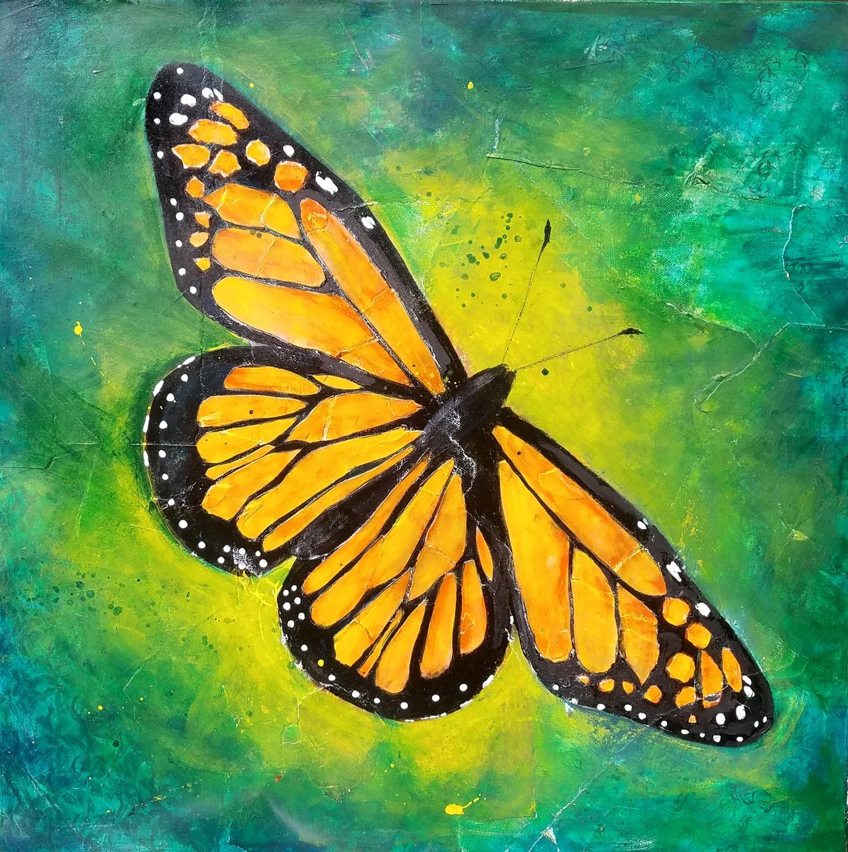 Impressionistic Animal Painting By Kevin Blake, 24 X 24", Monarch Butterfly, Original Artwork