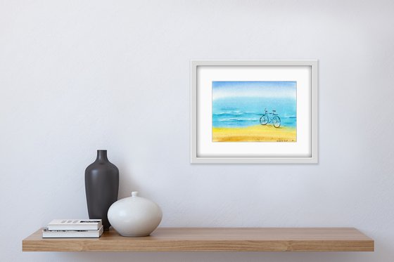 Walk along the sea. Original watercolor artwork.