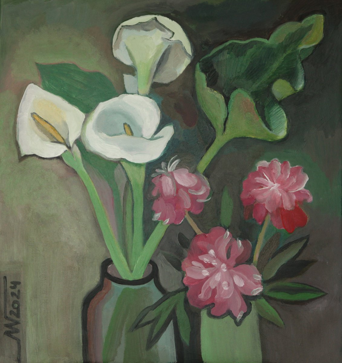 Botanical Acrylic Painting By Marina Gorkaeva, 20 X 22", Flowers, Original Artwork